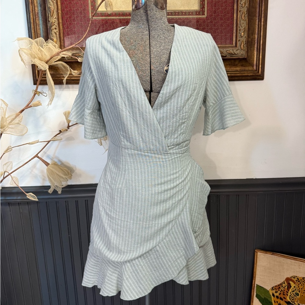 Adeline 100% Cotton Striped Wrap Dress ~ Size Medium 💚🍄